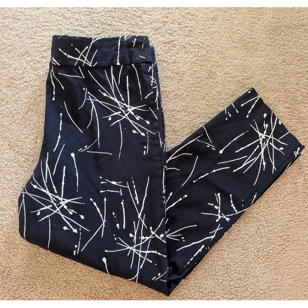 Krazy Larry Pull-On Ankle Pants Navy Blue White Splatter Print Stretch Size 14